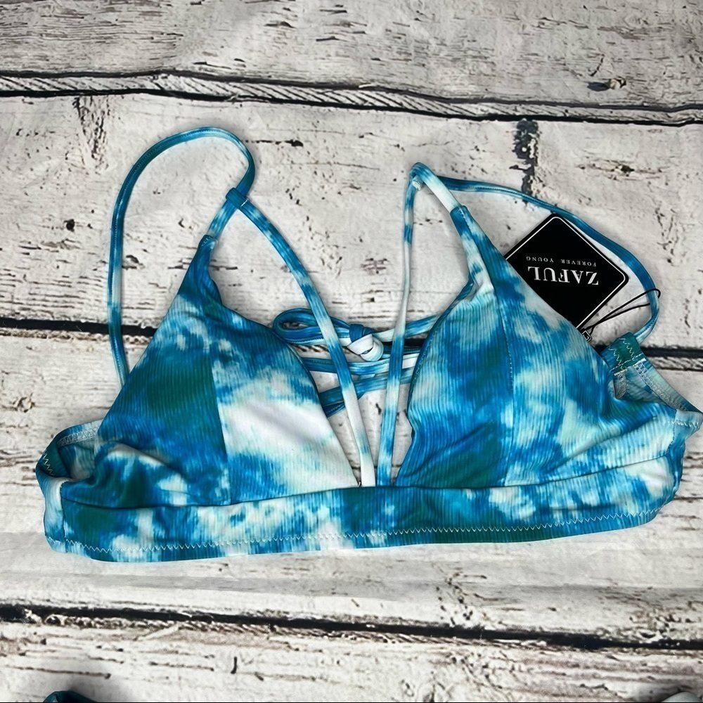 NWT Zaful Caged Top Tie Dye Blue/Green Bikini Set Size 4 - Picture 7 of 8